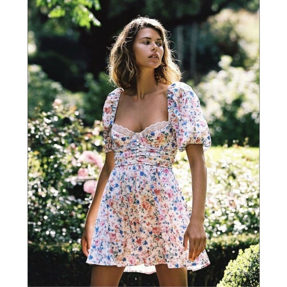 New For Love & Lemons Juliet Floral Mini Dress Size L